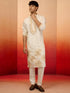 Men's Chiku Silk Blend Embroidered Kurta with Cream Pyjama